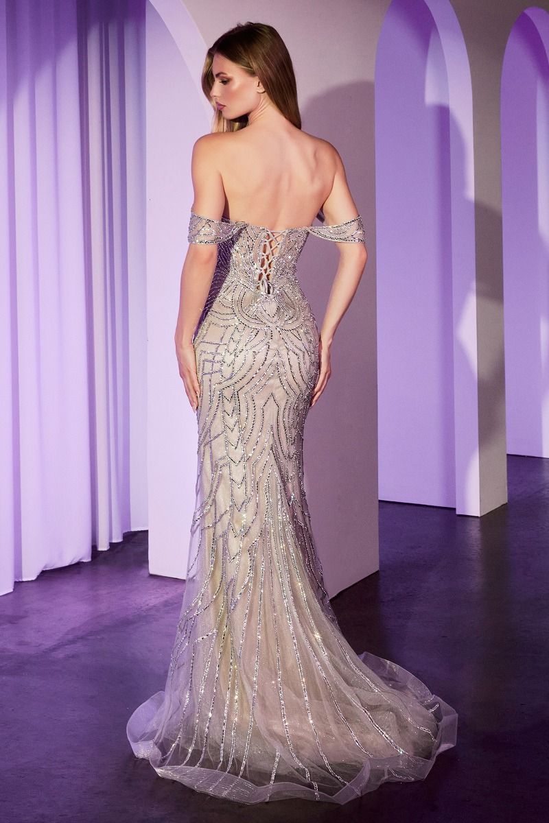 Off The Shoulder Crystal Embellished Gown-4